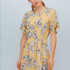 H&M Yellow Floral Dress with Tie Belt
